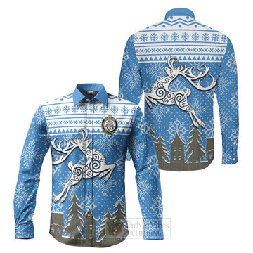 Haig Clan Christmas Long Sleeve Button Shirt Celtic Reindeer Style