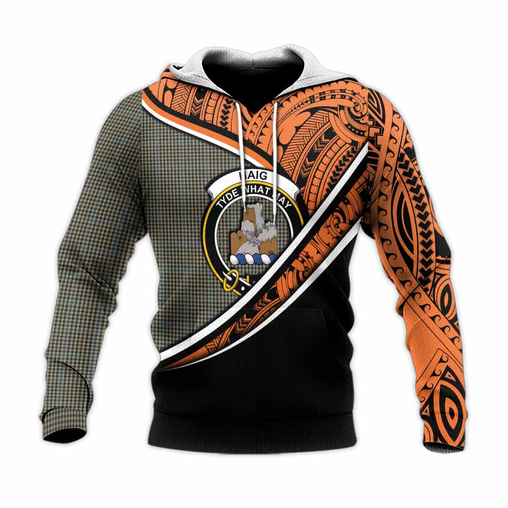 Tartan Vibes Clothing Haig Crest Tartan Knitted Hoodie with Maori Tattoo Style - Orange Version