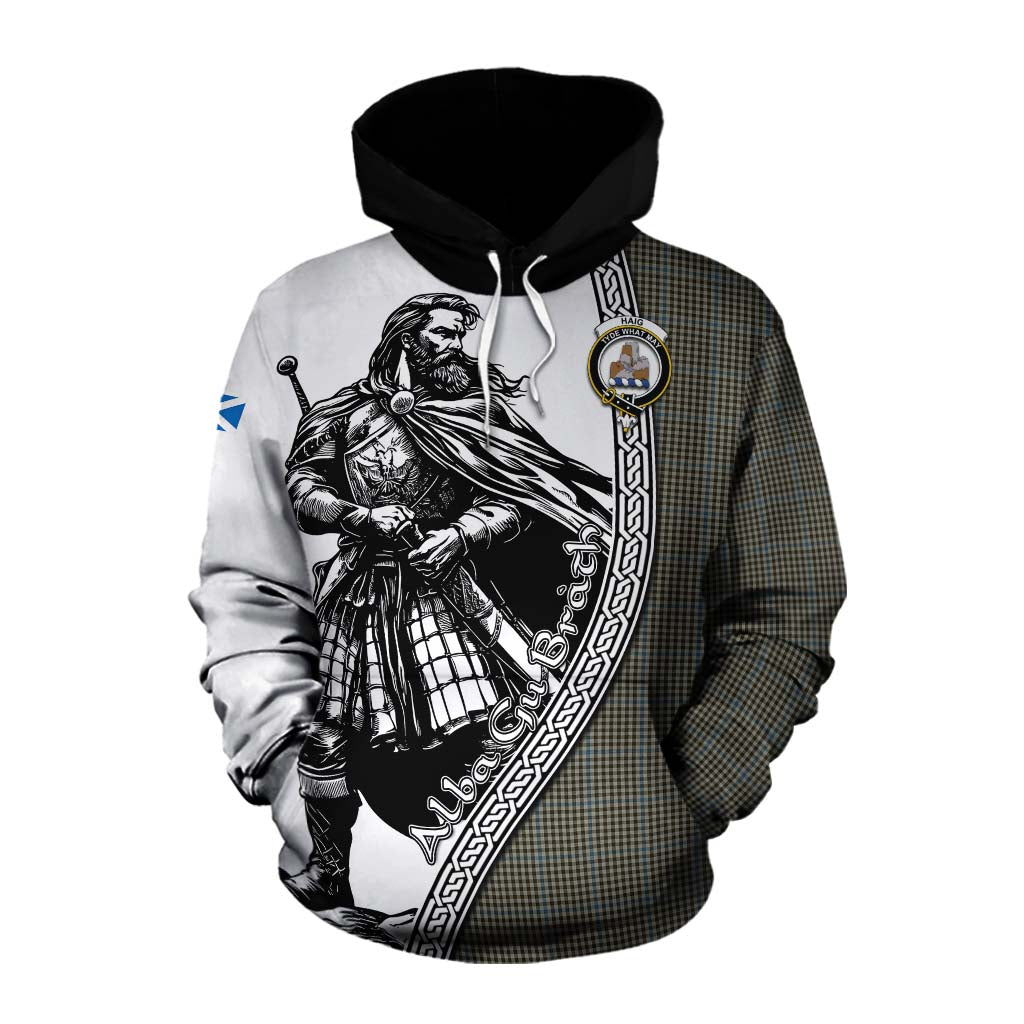 Tartan Vibes Clothing Haig Tartan Clan Crest Cotton Hoodie with Highlander Warrior Celtic Style