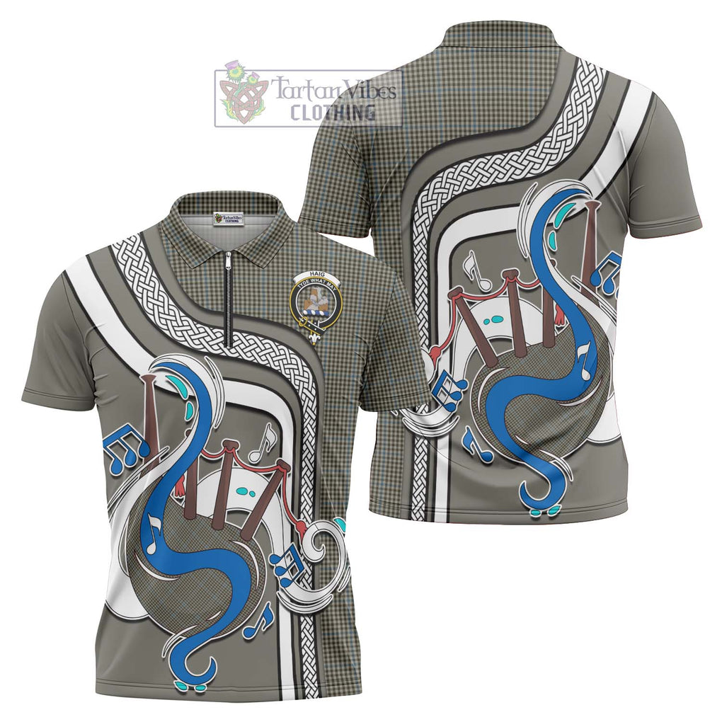 Haig Tartan Zipper Polo Shirt with Epic Bagpipe Style Unisex - Tartanvibesclothing Shop