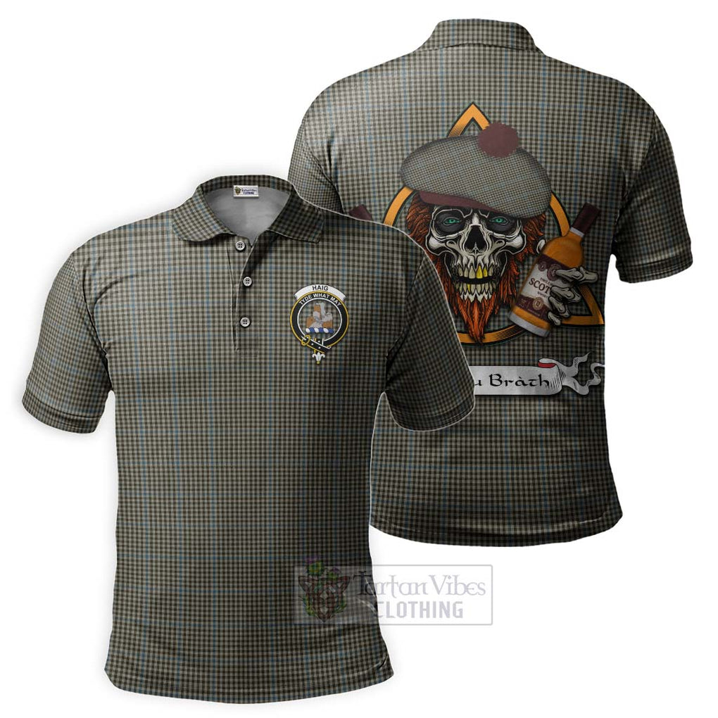 Tartan Vibes Clothing Haig Tartan Polo Shirt with Family Crest and Bearded Skull Holding Bottles of Whiskey