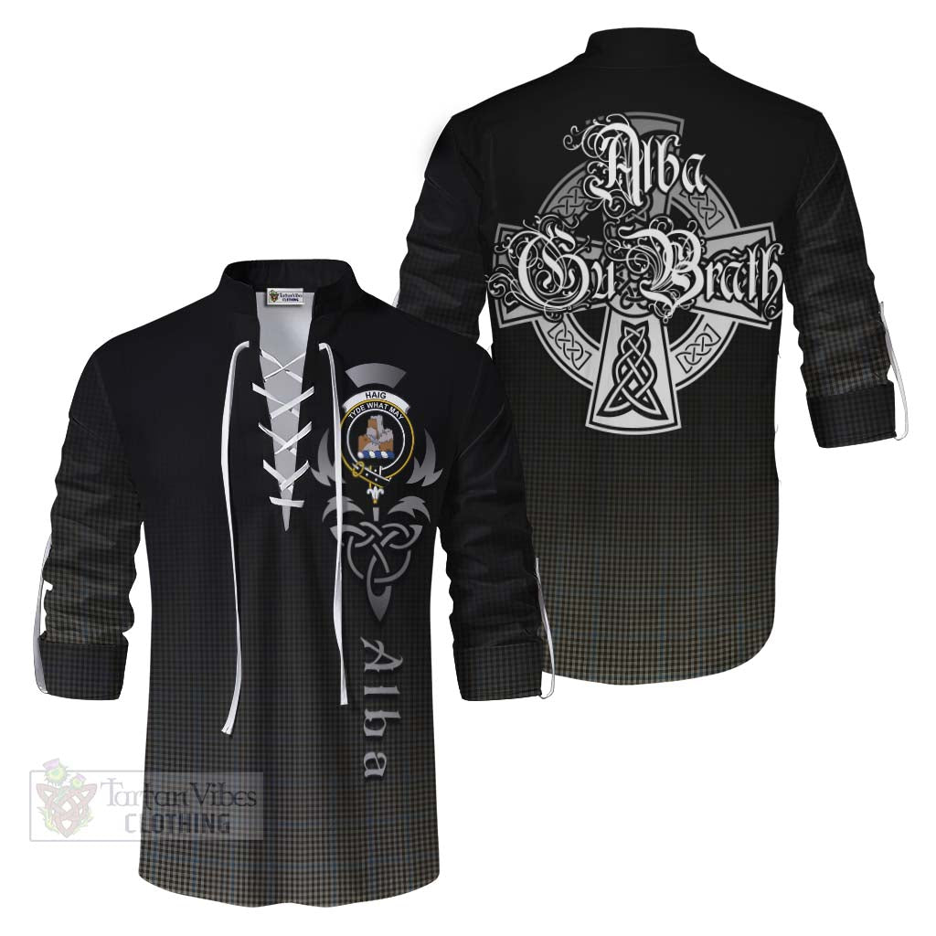 Tartan Vibes Clothing Haig Tartan Ghillie Kilt Shirt Featuring Alba Gu Brath Family Crest Celtic Inspired