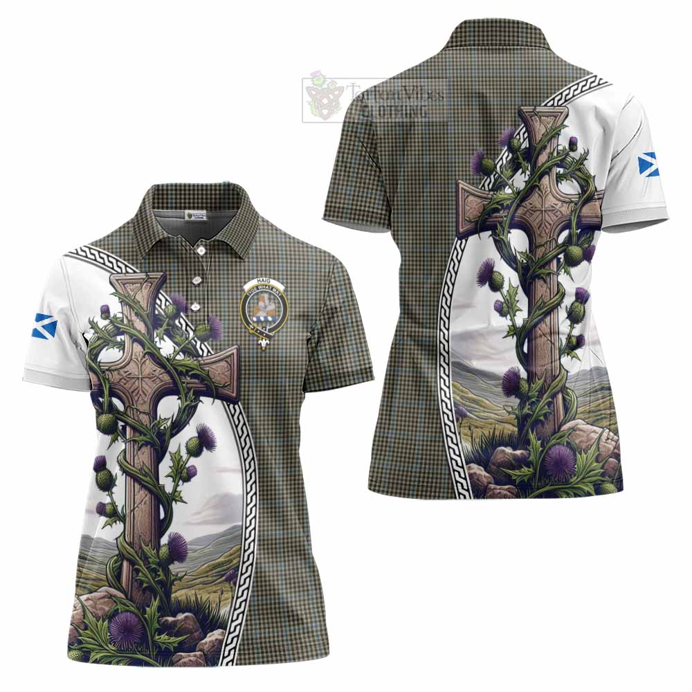 Tartan Vibes Clothing Haig Tartan Women's Polo Shirt with Family Crest and St. Andrew's Cross Accented by Thistle Vines