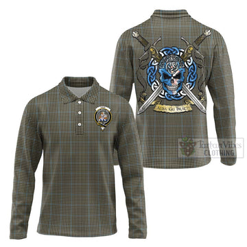 Haig Tartan Long Sleeve Polo Shirt with Family Crest Celtic Skull Style