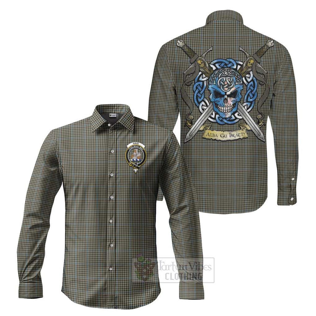 Tartan Vibes Clothing Haig Tartan Long Sleeve Button Shirt with Family Crest Celtic Skull Style