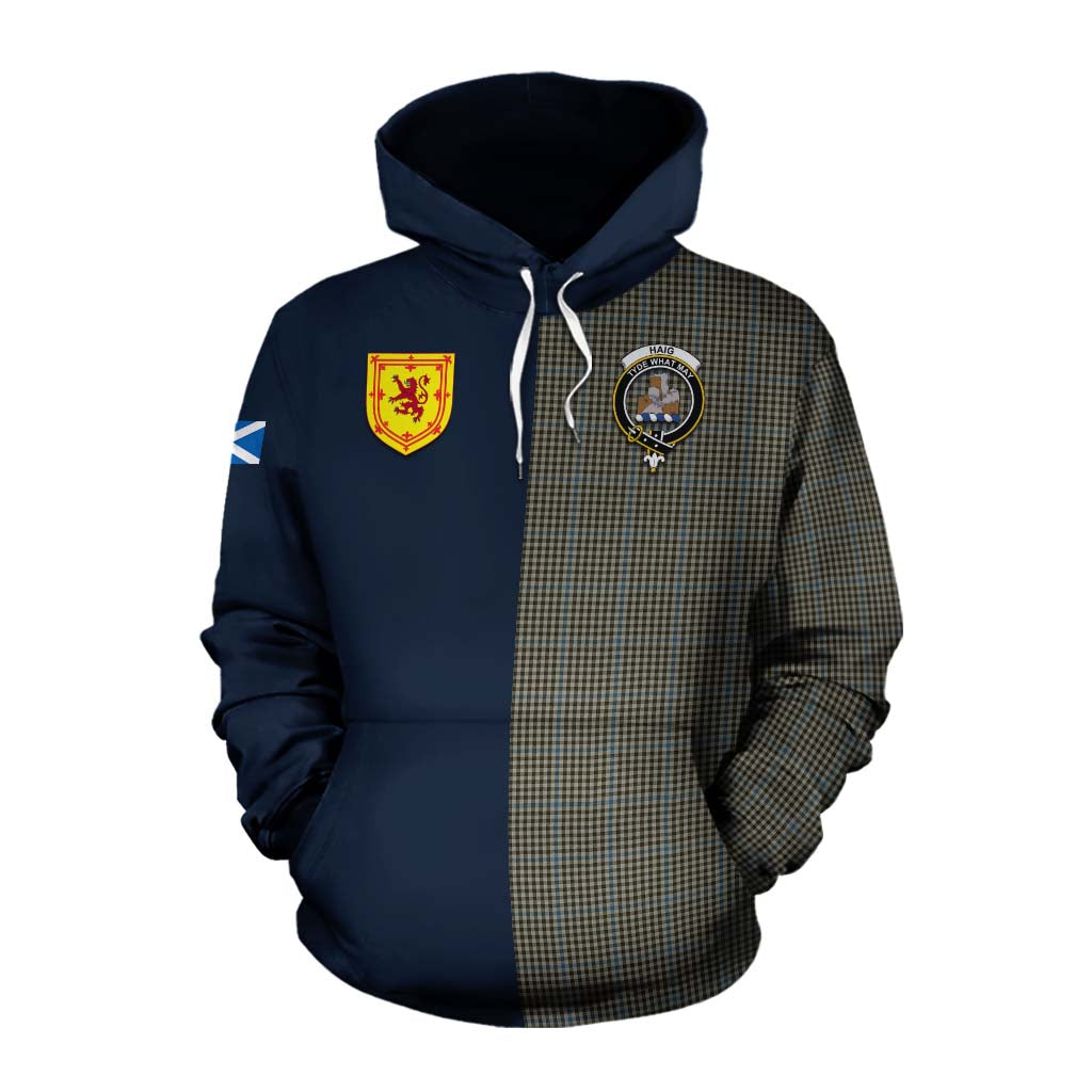 Tartan Vibes Clothing Haig Tartan Cotton Hoodie Alba with Scottish Lion Royal Arm Half Style