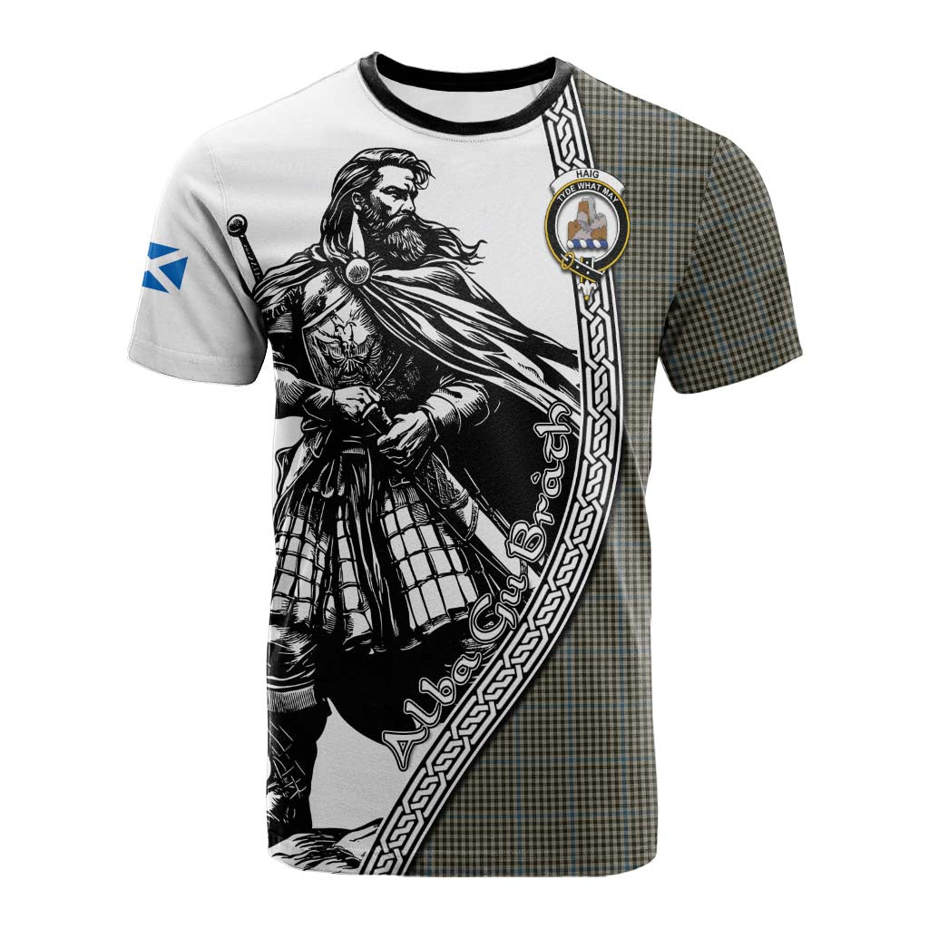 Haig Tartan Clan Crest Cotton T-shirt with Highlander Warrior Celtic Style