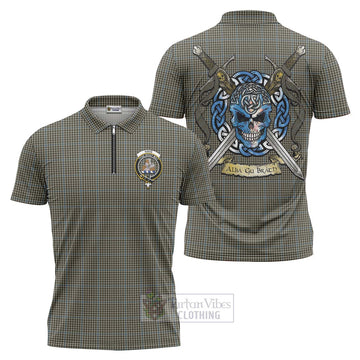 Haig Tartan Zipper Polo Shirt with Family Crest Celtic Skull Style