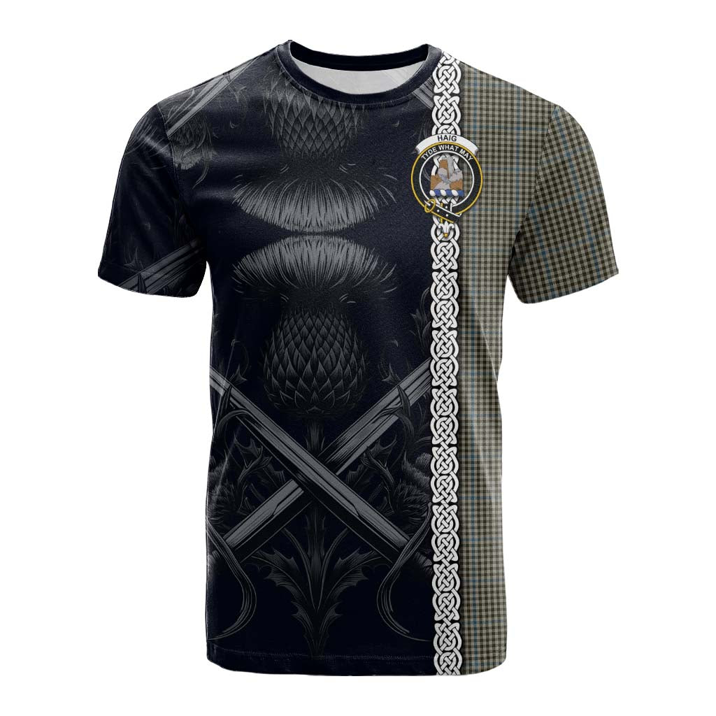 Tartan Vibes Clothing Haig Tartan Cotton T-shirt with Family Crest Cross Sword Thistle Celtic Vibes