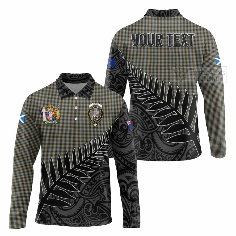 Tartan Vibes Clothing Haig Crest Tartan Long Sleeve Polo Shirt with New Zealand Silver Fern Half Style