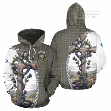 Haig Tartan Hoodie with Family Crest and St. Andrew's Cross Accented by Thistle Vines