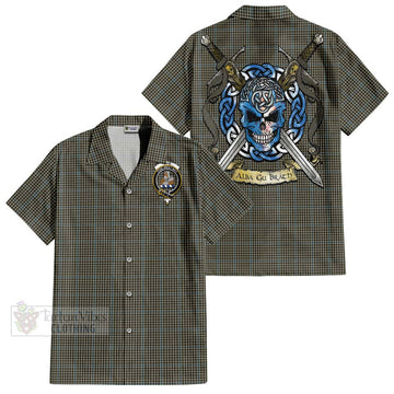 Haig Tartan Short Sleeve Button Shirt with Family Crest Celtic Skull Style