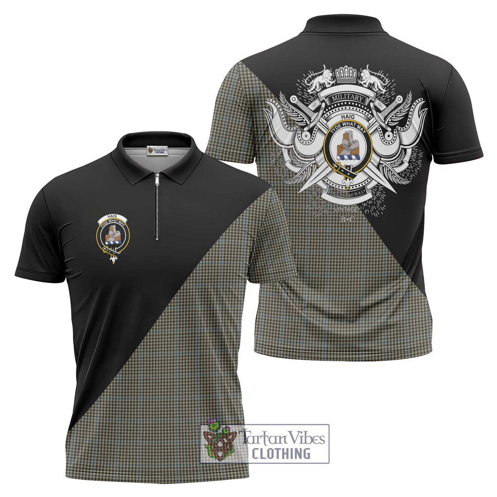 Haig Tartan Zipper Polo Shirt with Family Crest and Military Logo Style Unisex - Tartanvibesclothing Shop