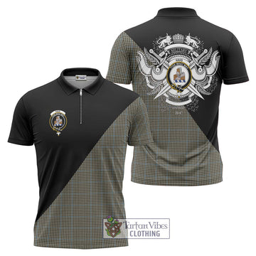 Haig Tartan Zipper Polo Shirt with Family Crest and Military Logo Style