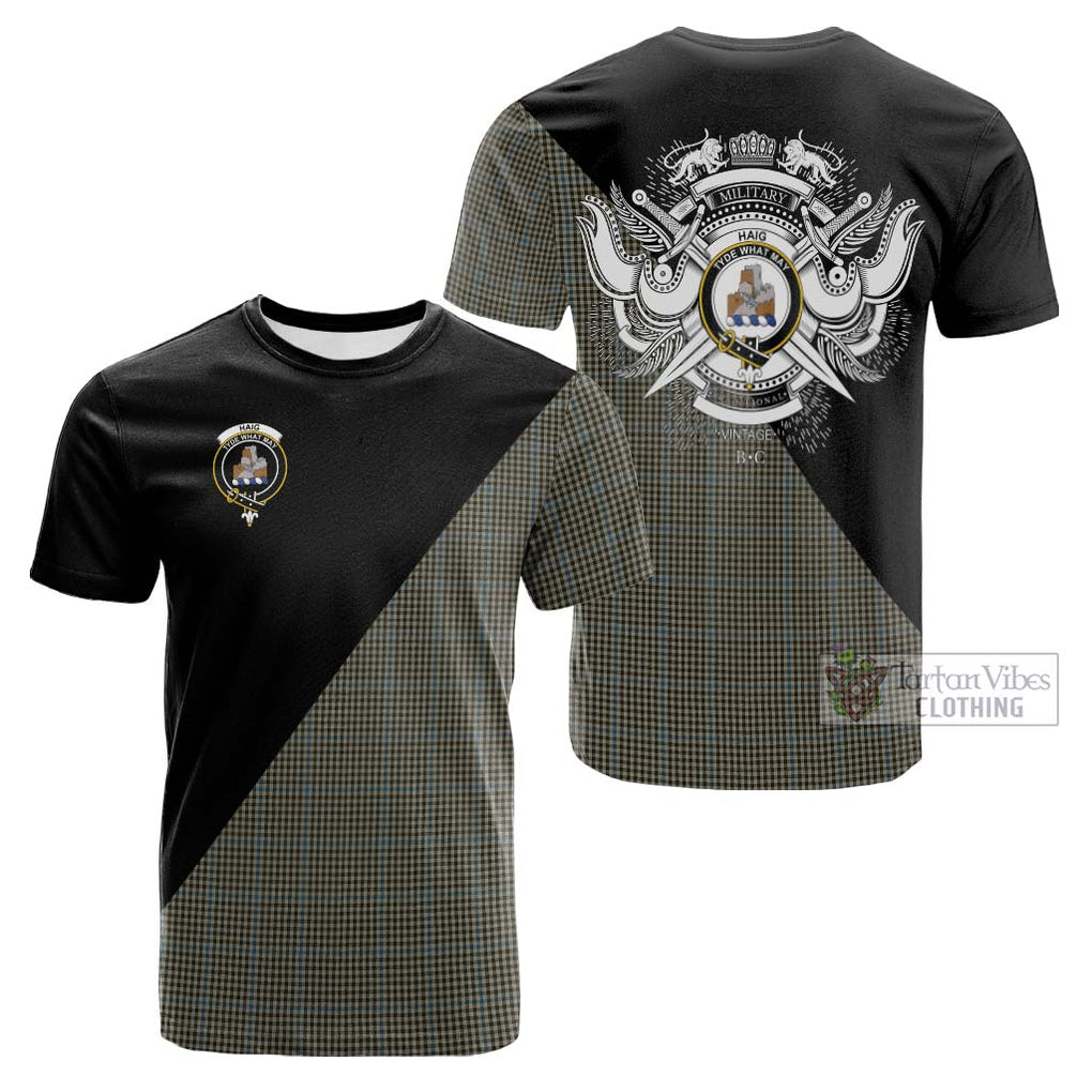 Tartan Vibes Clothing Haig Tartan Cotton T-shirt with Family Crest and Military Logo Style