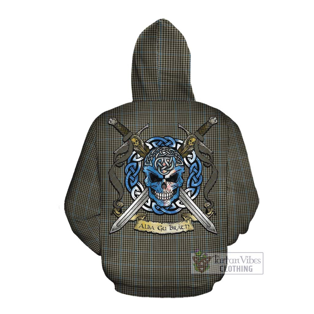 Tartan Vibes Clothing Haig Tartan Cotton Hoodie with Family Crest Celtic Skull Style