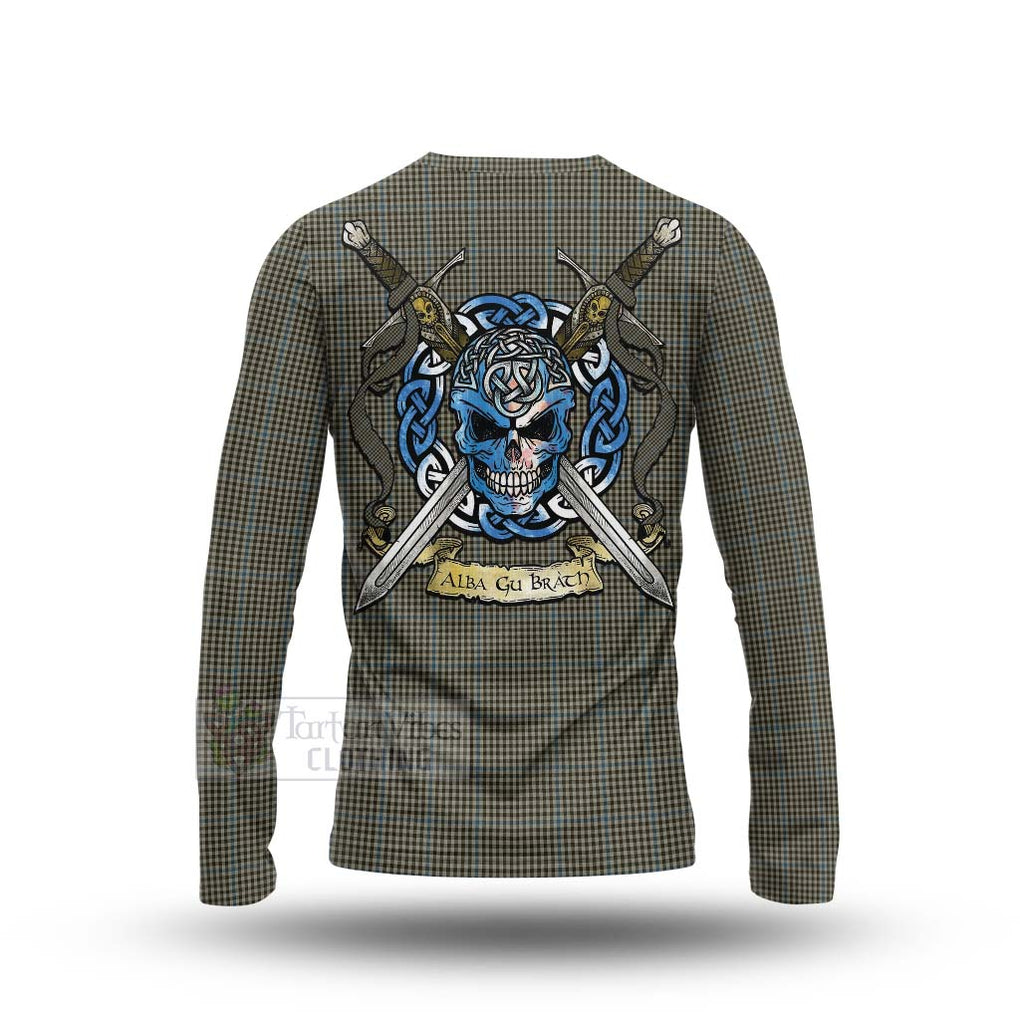 Tartan Vibes Clothing Haig Tartan Long Sleeve T-Shirt with Family Crest Celtic Skull Style