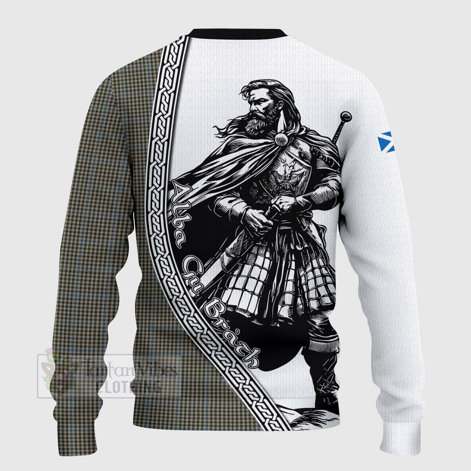 Tartan Vibes Clothing Haig Tartan Clan Crest Knitted Sweater with Highlander Warrior Celtic Style