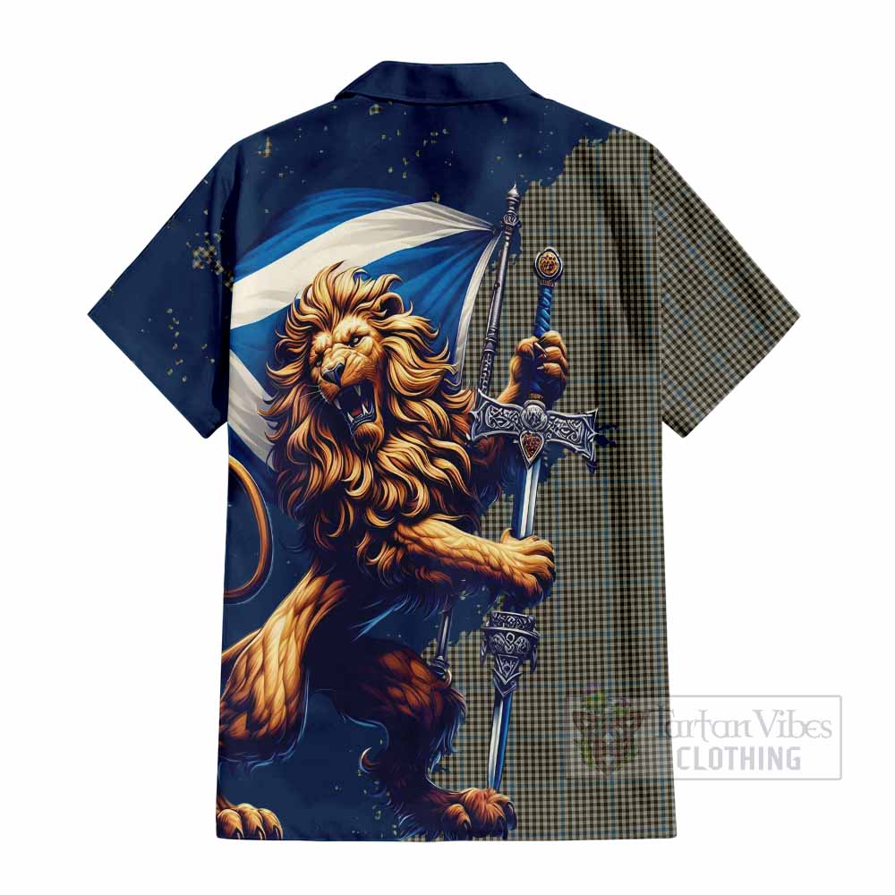 Tartan Vibes Clothing Haig Tartan Family Crest Short Sleeve Button Shirt with Scottish Majestic Lion