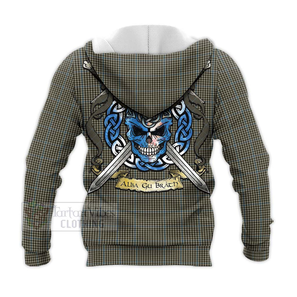 Tartan Vibes Clothing Haig Tartan Knitted Hoodie with Family Crest Celtic Skull Style