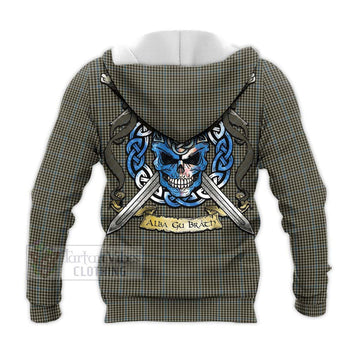 Haig Tartan Knitted Hoodie with Family Crest Celtic Skull Style