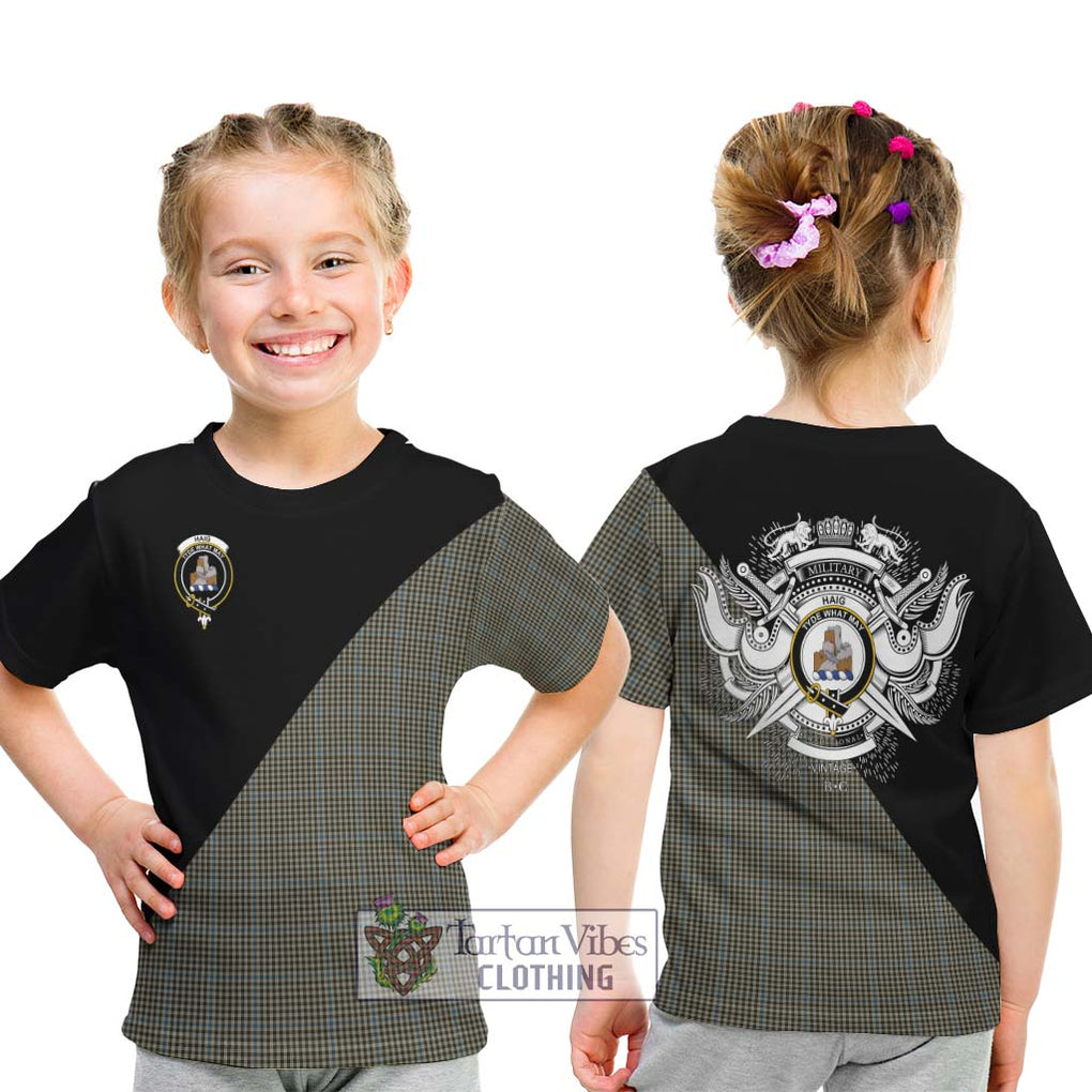 Haig Tartan Kid T-Shirt with Family Crest and Military Logo Style - Tartanvibesclothing Shop