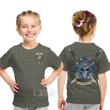 Haig Tartan Kid T-Shirt with Family Crest Celtic Skull Style