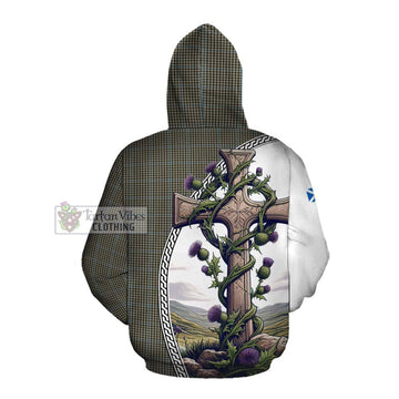 Haig Tartan Cotton Hoodie with Family Crest and St. Andrew's Cross Accented by Thistle Vines Pullover Hoodie - Tartan Vibes Clothing