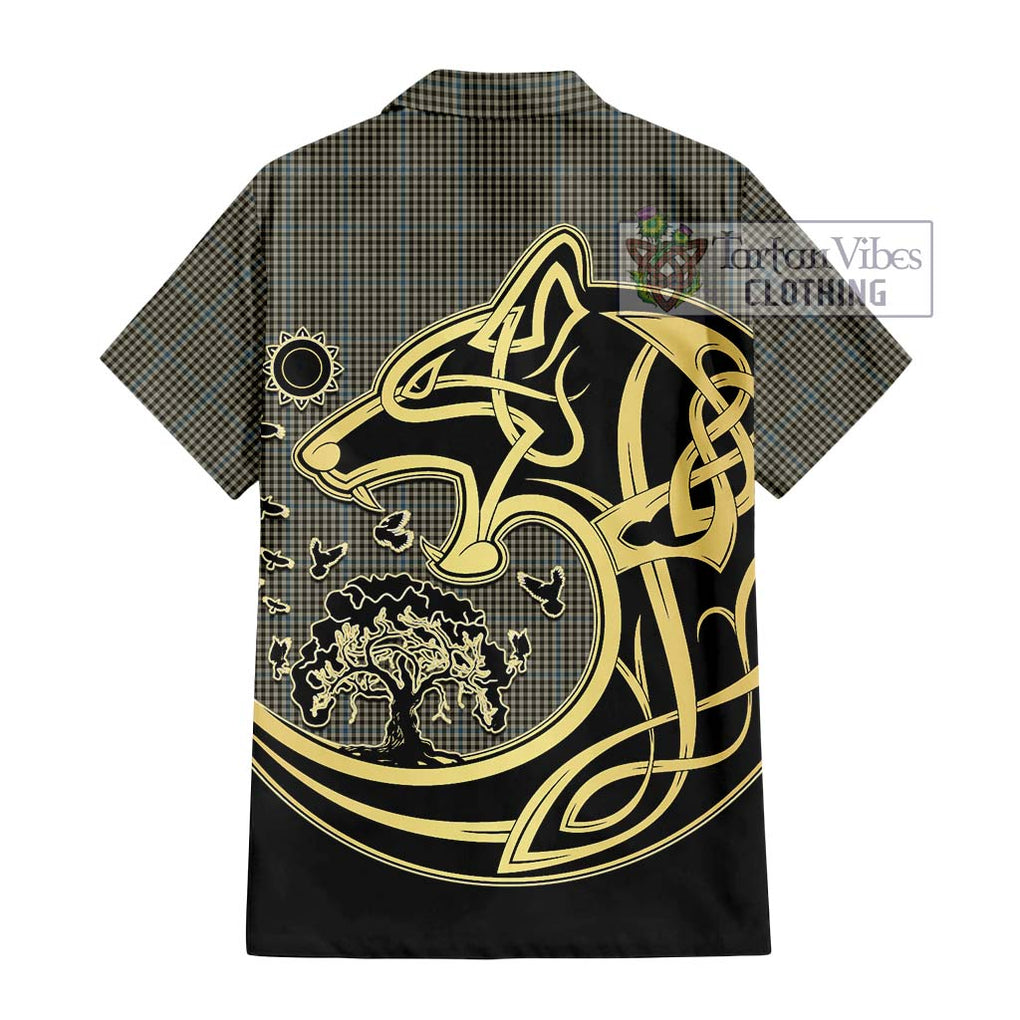 Haig Tartan Short Sleeve Button Shirt with Family Crest Celtic Wolf Style - Tartan Vibes Clothing