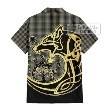 Haig Tartan Short Sleeve Button Shirt with Family Crest Celtic Wolf Style