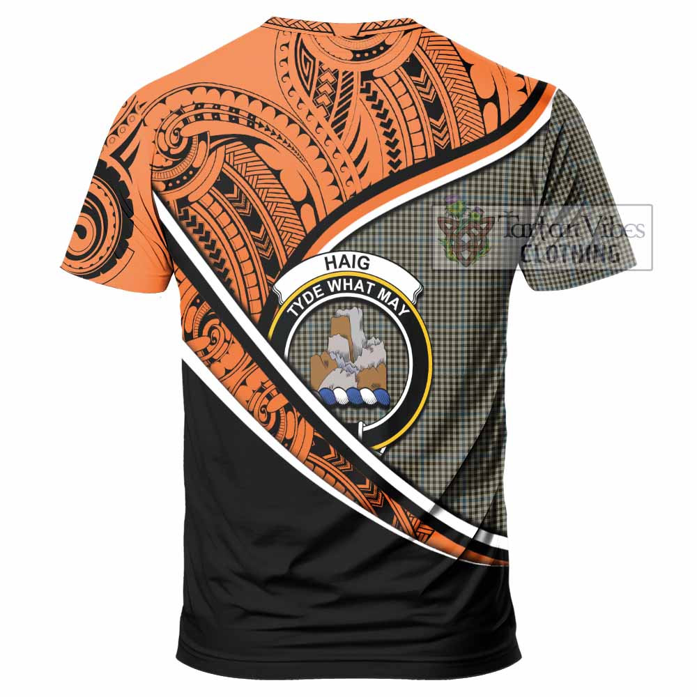 Tartan Vibes Clothing Haig Crest Tartan T-Shirt with Maori Tattoo Style - Orange Version