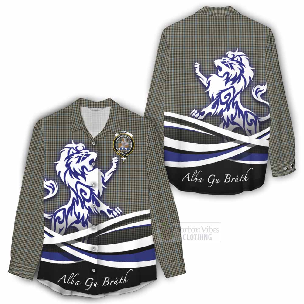 Tartan Vibes Clothing Haig Tartan Women's Casual Shirt with Alba Gu Brath Regal Lion Emblem