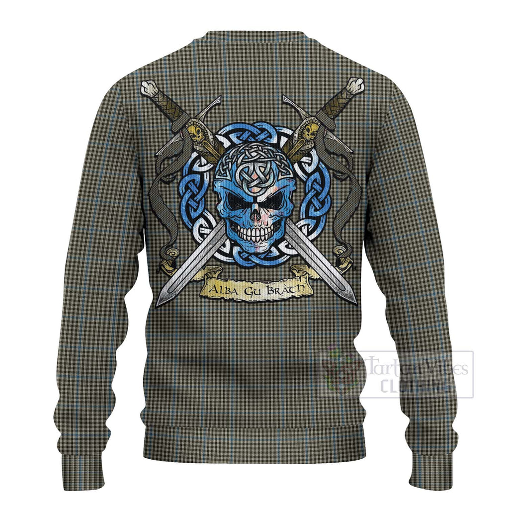 Tartan Vibes Clothing Haig Tartan Knitted Sweater with Family Crest Celtic Skull Style