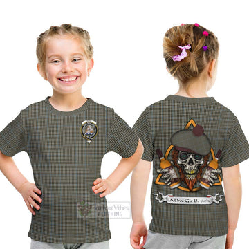 Haig Tartan Kid T-Shirt with Family Crest and Bearded Skull Holding Bottles of Whiskey