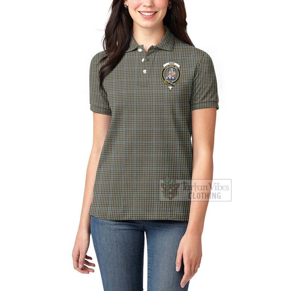 Tartan Vibes Clothing Haig Tartan Women's Polo Shirt with Family Crest and Bearded Skull Holding Bottles of Whiskey