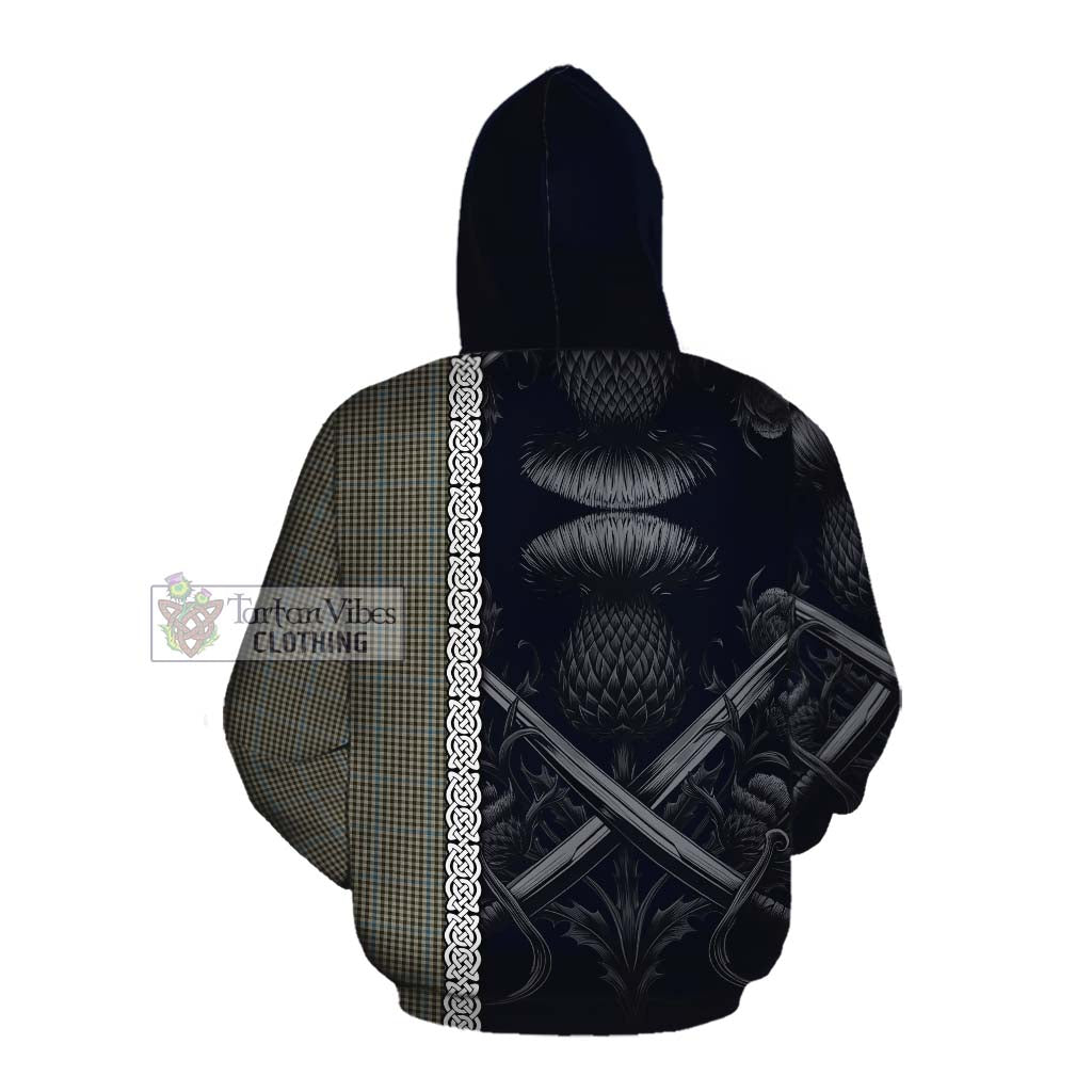 Tartan Vibes Clothing Haig Tartan Cotton Hoodie with Family Crest Cross Sword Thistle Celtic Vibes