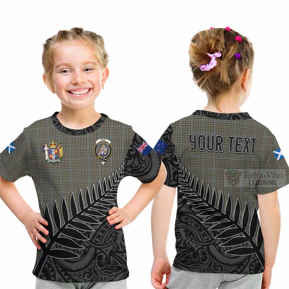 Tartan Vibes Clothing Haig Crest Tartan Kid T-Shirt with New Zealand Silver Fern Half Style