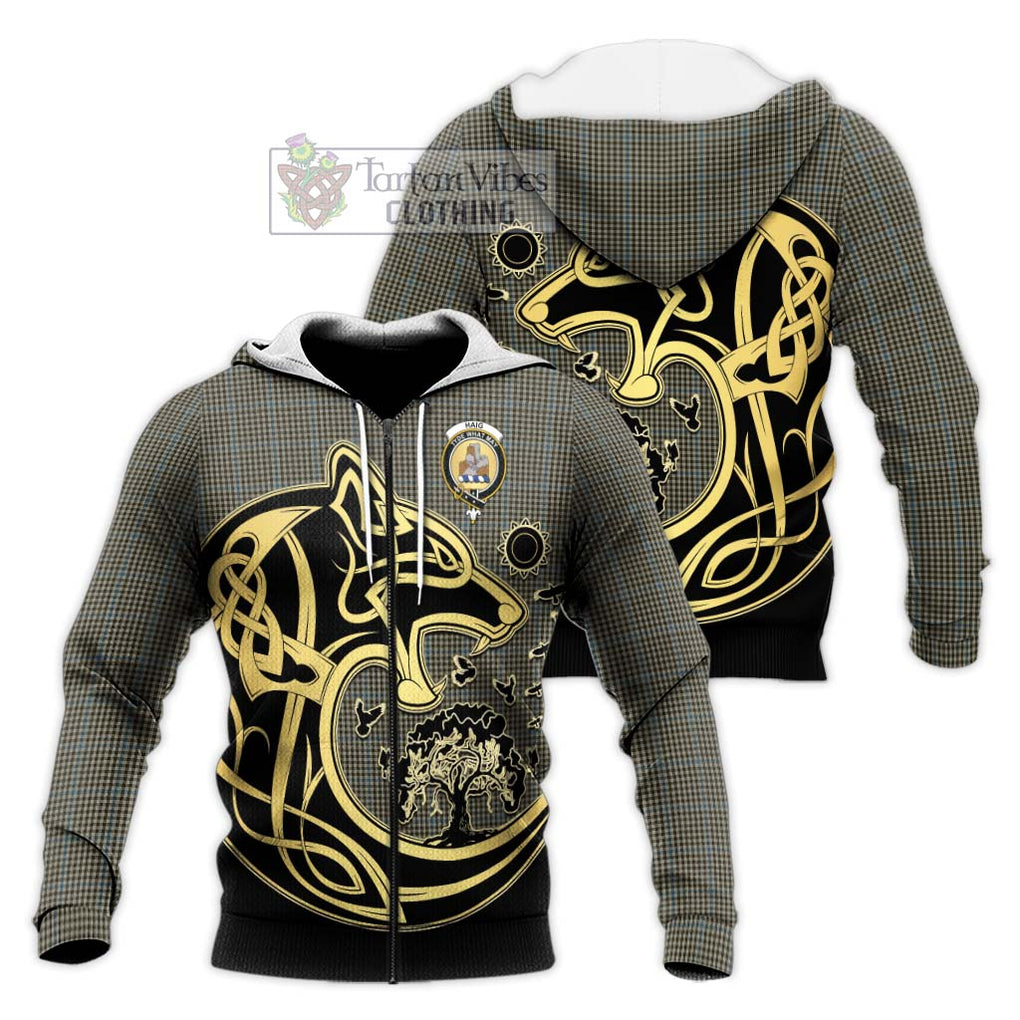 Haig Tartan Knitted Hoodie with Family Crest Celtic Wolf Style Unisex Knitted Zip Hoodie - Tartan Vibes Clothing