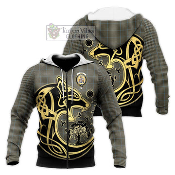 Haig Tartan Knitted Hoodie with Family Crest Celtic Wolf Style