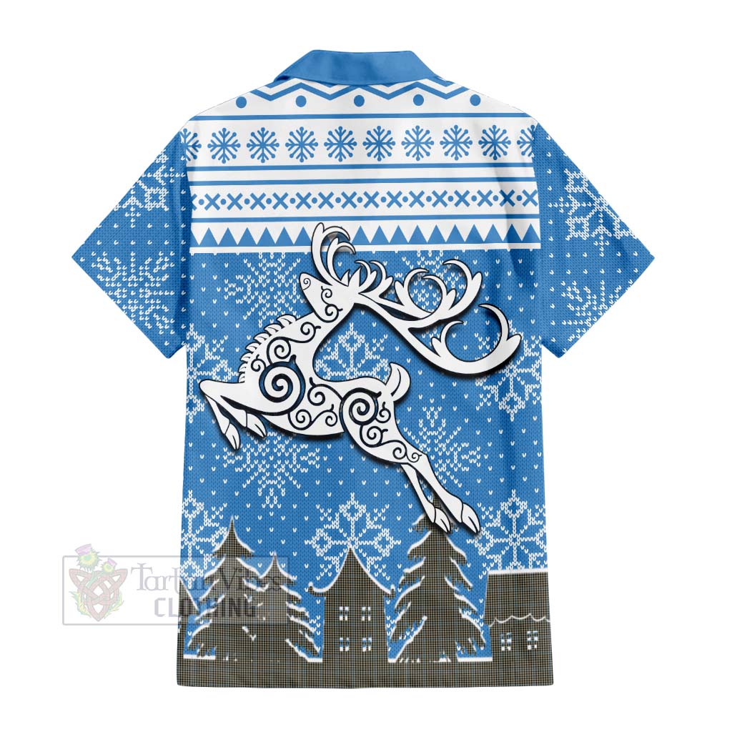 Tartan Vibes Clothing Haig Clan Christmas Short Sleeve Button Shirt Celtic Reindeer Style