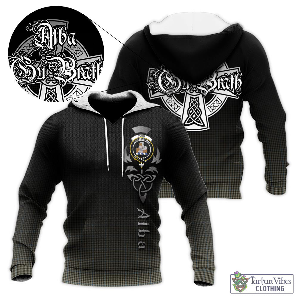 Tartan Vibes Clothing Haig Tartan Knitted Hoodie Featuring Alba Gu Brath Family Crest Celtic Inspired