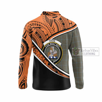 Haig Crest Tartan Long Sleeve Polo Shirt with Polynesian Vibes Style - Orange Version