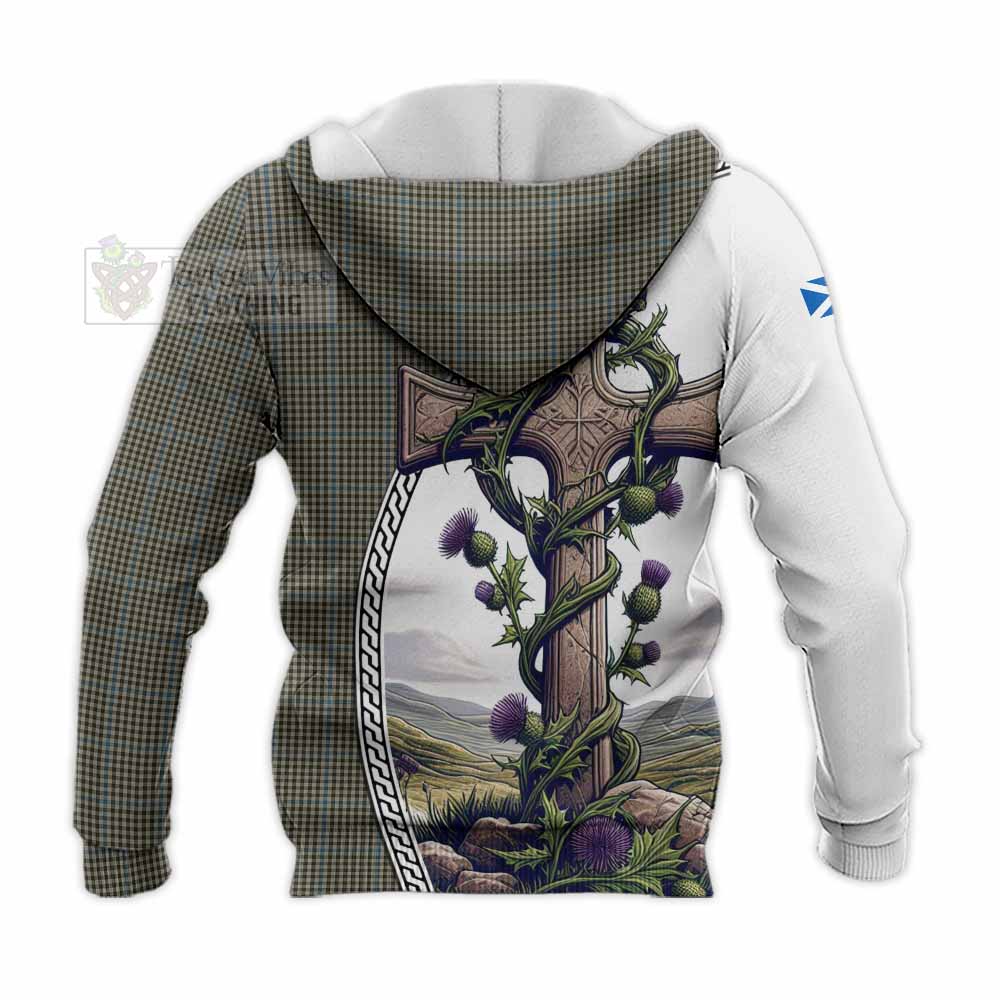 Tartan Vibes Clothing Haig Tartan Knitted Hoodie with Family Crest and St. Andrew's Cross Accented by Thistle Vines