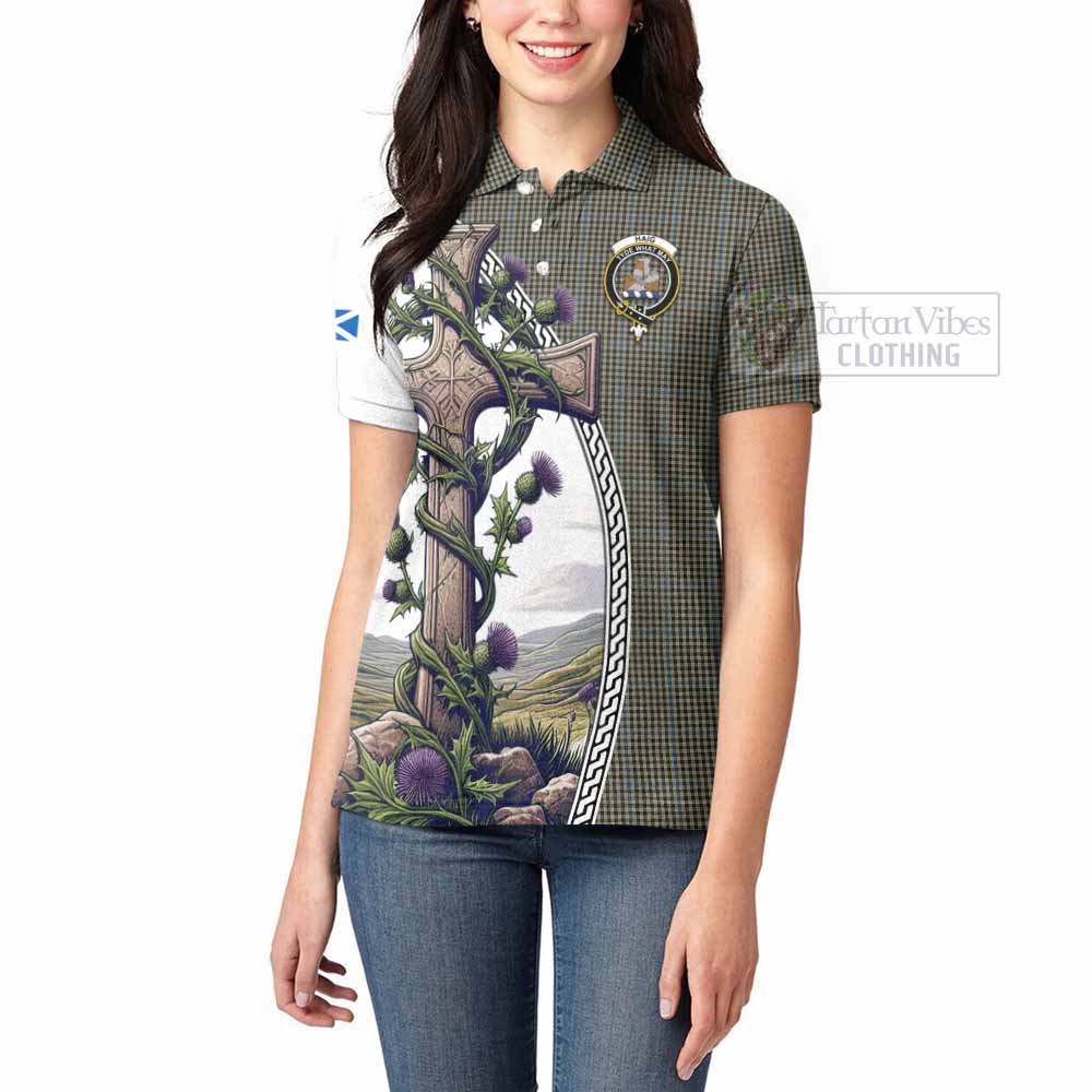 Tartan Vibes Clothing Haig Tartan Women's Polo Shirt with Family Crest and St. Andrew's Cross Accented by Thistle Vines