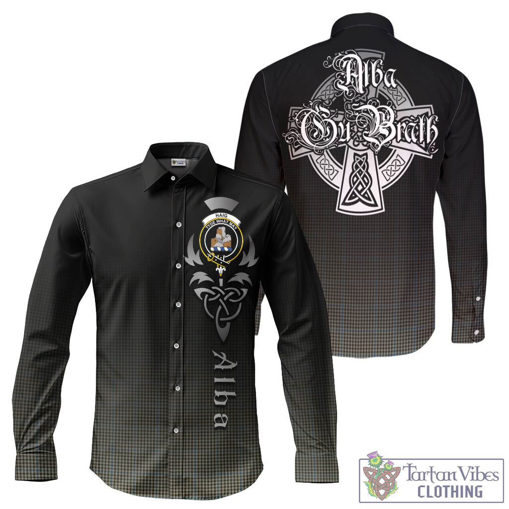 Tartan Vibes Clothing Haig Tartan Long Sleeve Button Up Featuring Alba Gu Brath Family Crest Celtic Inspired