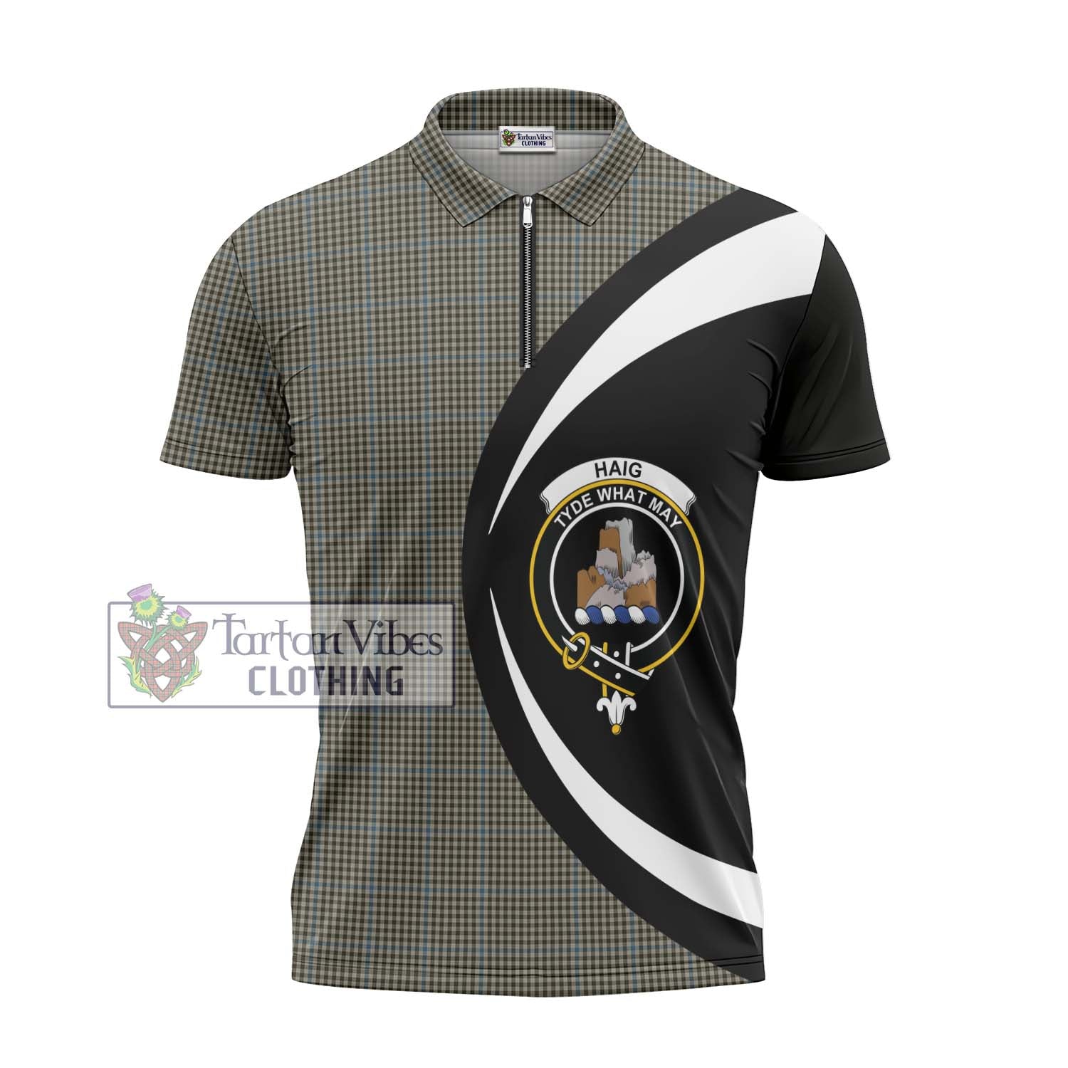 Tartan Vibes Clothing Haig Tartan Zipper Polo Shirt with Family Crest Circle Style