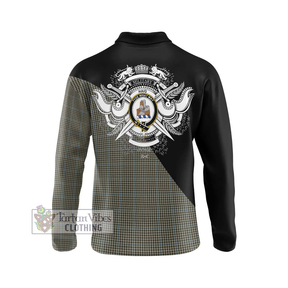 Haig Tartan Long Sleeve Polo Shirt with Family Crest and Military Logo Style - Tartanvibesclothing Shop