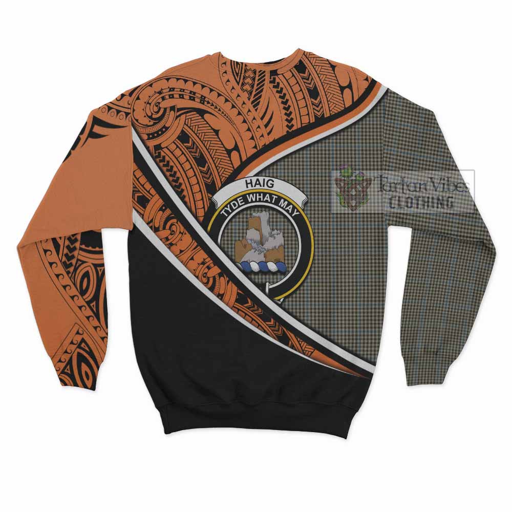 Tartan Vibes Clothing Haig Crest Tartan Sweatshirt with Maori Tattoo Style - Orange Version