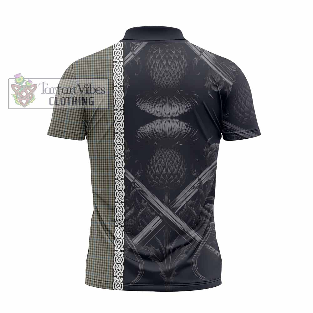 Tartan Vibes Clothing Haig Tartan Zipper Polo Shirt with Family Crest Cross Sword Thistle Celtic Vibes