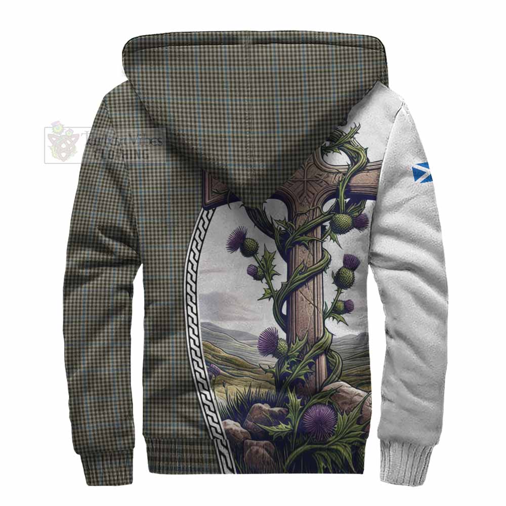 Tartan Vibes Clothing Haig Tartan Sherpa Hoodie with Family Crest and St. Andrew's Cross Accented by Thistle Vines